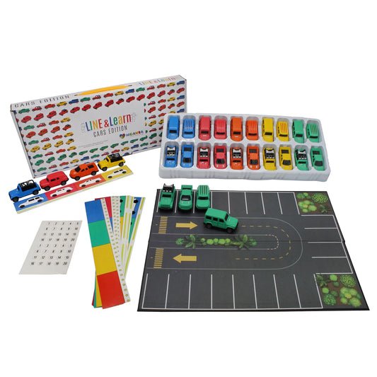 20 car playset with color strips and parking lot board