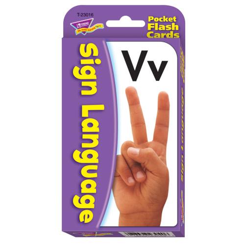 Cover of ASL Flash Card box. Signing the letter V.
